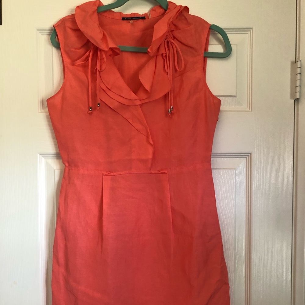 Ellie Tahari linen blend coral dress